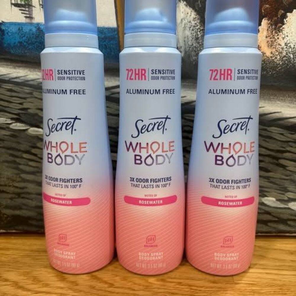 3-Pack Secret Whole Body Rosewater Deodorant Spray 3.5 oz – Aluminum Free